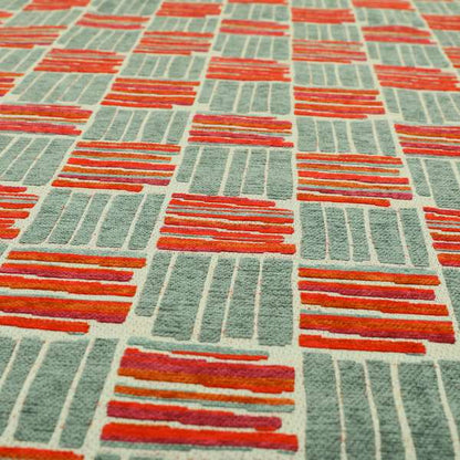 Geometric Shape Striped Pattern In Red Grey Colour Chenille Upholstery Fabric JO-881