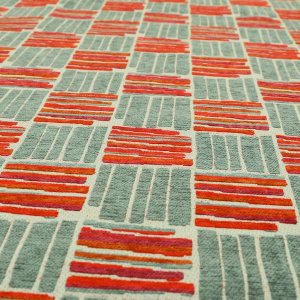 Geometric Shape Striped Pattern In Red Grey Colour Chenille Upholstery Fabric JO-881 - Made To Measure Curtains