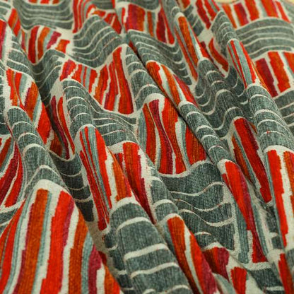 Geometric Shape Striped Pattern In Red Grey Colour Chenille Upholstery Fabric JO-881 - Made To Measure Curtains