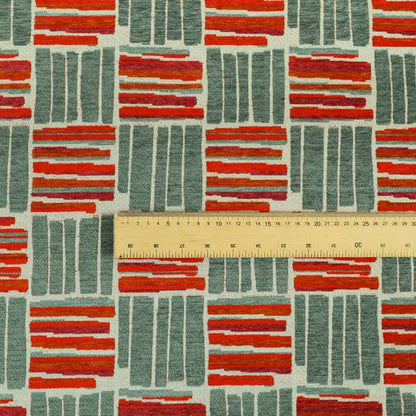 Geometric Shape Striped Pattern In Red Grey Colour Chenille Upholstery Fabric JO-881 - Handmade Cushions