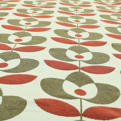 Floral Pattern Brown Red Colour Chenille Upholstery Fabric JO-884 - Made To Measure Curtains