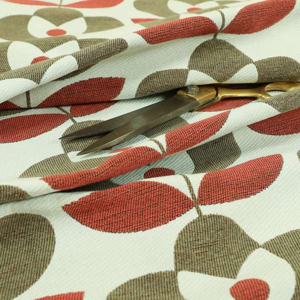 Floral Pattern Brown Red Colour Chenille Upholstery Fabric JO-884 - Made To Measure Curtains