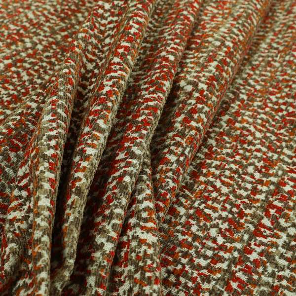 Abstract Pattern In Red Orange Brown Colour Chenille Upholstery Fabric JO-885 - Made To Measure Curtains