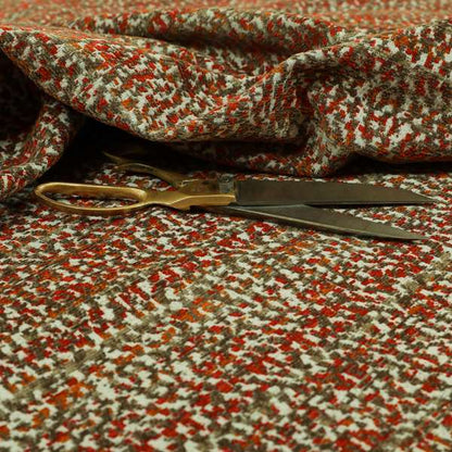 Abstract Pattern In Red Orange Brown Colour Chenille Upholstery Fabric JO-885 - Made To Measure Curtains