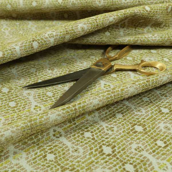 Geometric Pattern Green Colour Chenille Upholstery Fabric JO-889 - Made To Measure Curtains