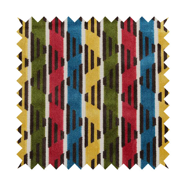 Ziani Designer Stripe Pattern In Vibrant Green Pink Yellow Brown Blue Colour Velvet Upholstery Fabric JO-89 - Roman Blinds