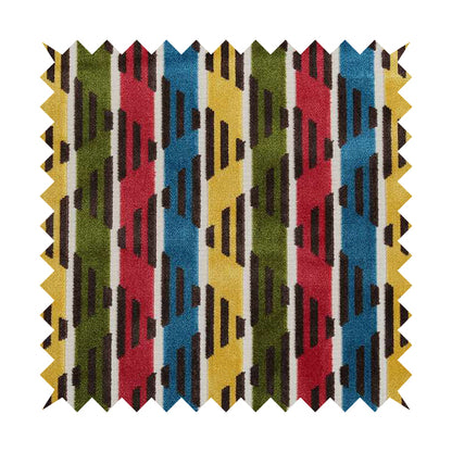 Ziani Designer Stripe Pattern In Vibrant Green Pink Yellow Brown Blue Colour Velvet Upholstery Fabric JO-89 - Roman Blinds