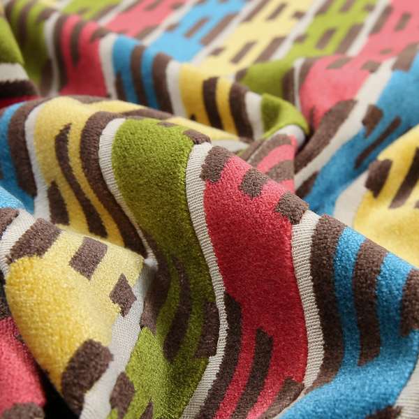 Ziani Designer Stripe Pattern In Vibrant Green Pink Yellow Brown Blue Colour Velvet Upholstery Fabric JO-89 - Roman Blinds