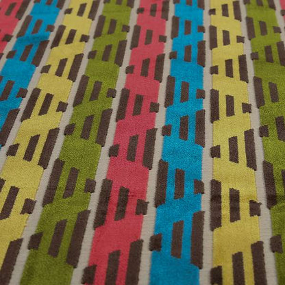 Ziani Designer Stripe Pattern In Vibrant Green Pink Yellow Brown Blue Colour Velvet Upholstery Fabric JO-89 - Made To Measure Curtains