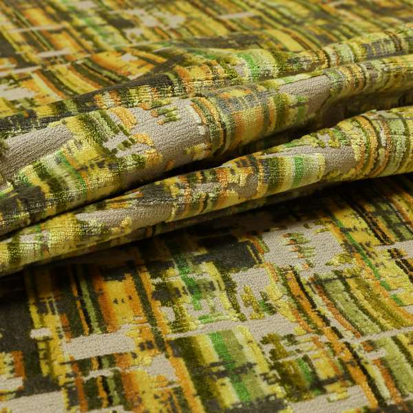 Abstract Full Pattern In Green Brown Colour Velvet Upholstery Fabric JO-890 - Made To Measure Curtains