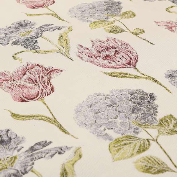 Green Purple Pink Colour Floral Theme Pattern Chenille Upholstery Fabric JO-891 - Roman Blinds