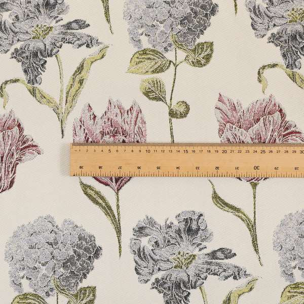 Green Purple Pink Colour Floral Theme Pattern Chenille Upholstery Fabric JO-891 - Roman Blinds