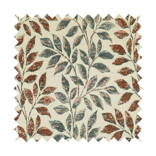 Floral Leaf Theme Pattern In Blue Orange Colour Chenille Jacquard Furniture Fabric JO-897