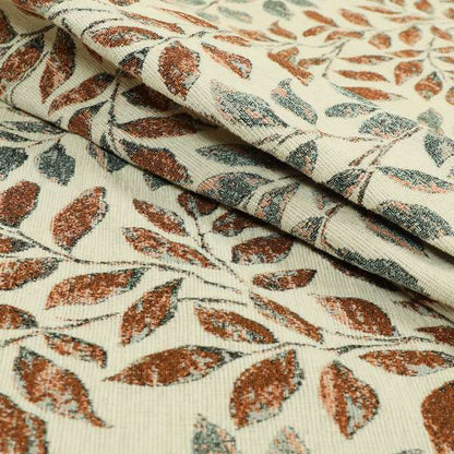 Floral Leaf Theme Pattern In Blue Orange Colour Chenille Jacquard Furniture Fabric JO-897 - Made To Measure Curtains