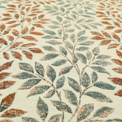 Floral Leaf Theme Pattern In Blue Orange Colour Chenille Jacquard Furniture Fabric JO-897 - Roman Blinds