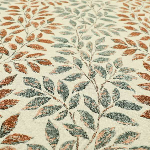 Floral Leaf Theme Pattern In Blue Orange Colour Chenille Jacquard Furniture Fabric JO-897 - Made To Measure Curtains