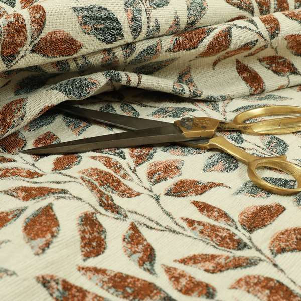 Floral Leaf Theme Pattern In Blue Orange Colour Chenille Jacquard Furniture Fabric JO-897 - Made To Measure Curtains