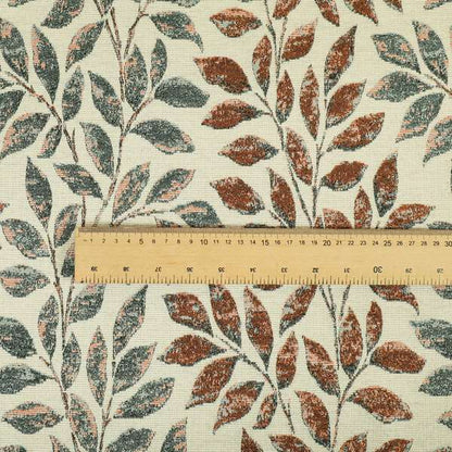 Floral Leaf Theme Pattern In Blue Orange Colour Chenille Jacquard Furniture Fabric JO-897