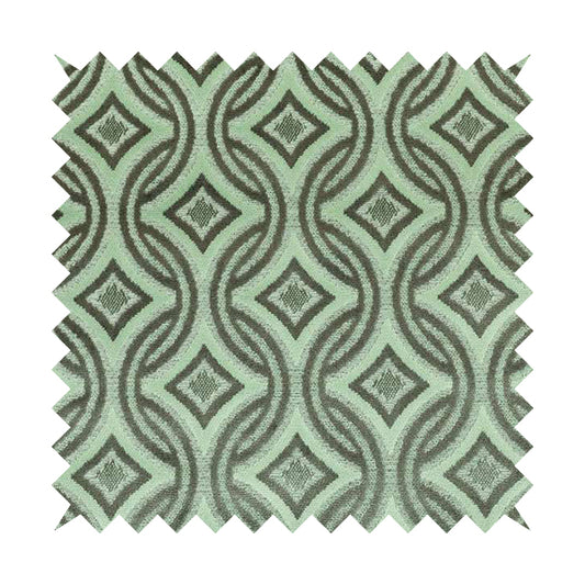 Geometric Locked Medallion Pattern In Green Grey Colour Velvet Upholstery Fabric JO-898