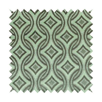 Geometric Locked Medallion Pattern In Green Grey Colour Velvet Upholstery Fabric JO-898 - Made To Measure Curtains