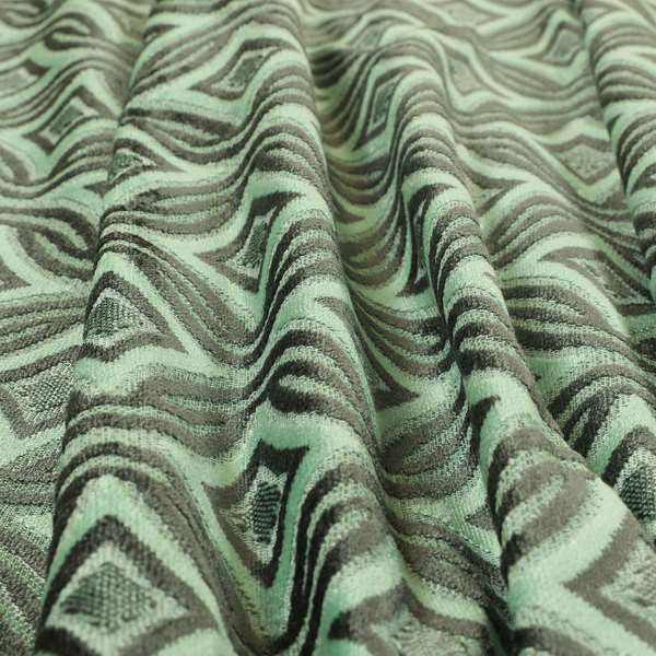 Geometric Locked Medallion Pattern In Green Grey Colour Velvet Upholstery Fabric JO-898 - Roman Blinds