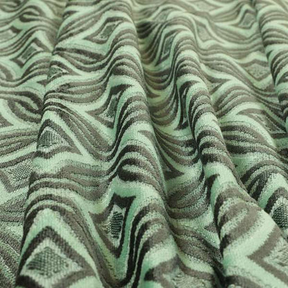 Geometric Locked Medallion Pattern In Green Grey Colour Velvet Upholstery Fabric JO-898 - Made To Measure Curtains