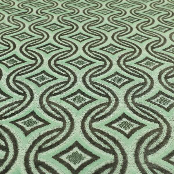 Geometric Locked Medallion Pattern In Green Grey Colour Velvet Upholstery Fabric JO-898 - Made To Measure Curtains