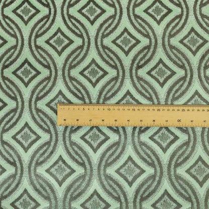 Geometric Locked Medallion Pattern In Green Grey Colour Velvet Upholstery Fabric JO-898 - Made To Measure Curtains