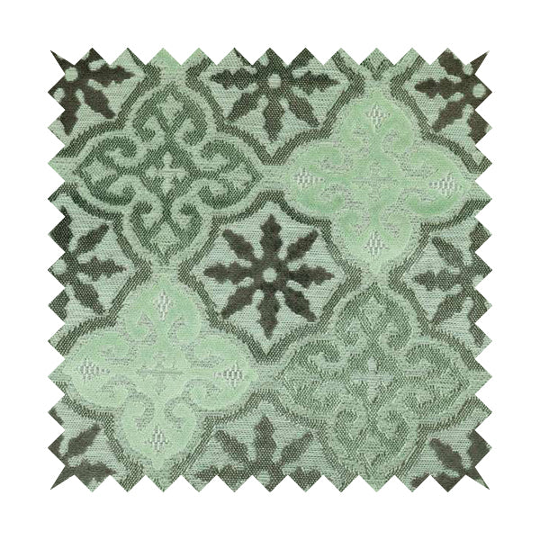 Medallion Pattern In Green Grey Colour Velvet Upholstery Fabric JO-899 - Made To Measure Curtains