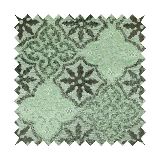 Medallion Pattern In Green Grey Colour Velvet Upholstery Fabric JO-899