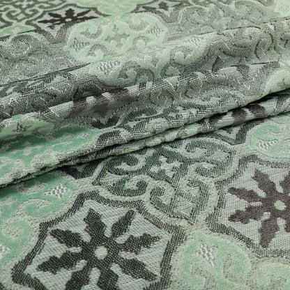 Medallion Pattern In Green Grey Colour Velvet Upholstery Fabric JO-899 - Made To Measure Curtains