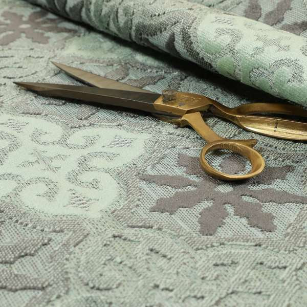 Medallion Pattern In Green Grey Colour Velvet Upholstery Fabric JO-899 - Made To Measure Curtains