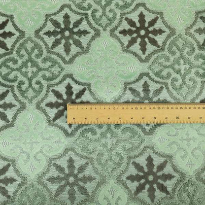 Medallion Pattern In Green Grey Colour Velvet Upholstery Fabric JO-899 - Made To Measure Curtains