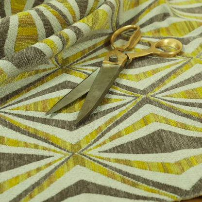 Geometric Modern Pattern In Yellow Brown Colour Chenille Upholstery Fabric JO-900 - Made To Measure Curtains