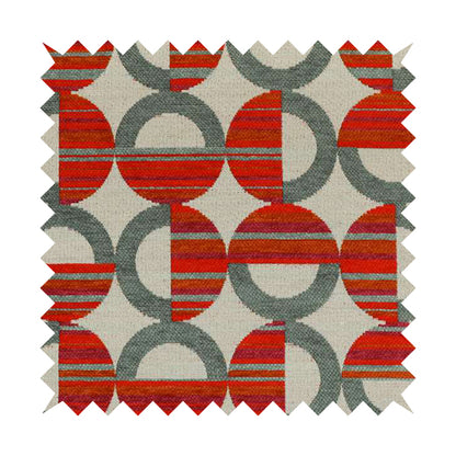 Geometric Modern Pattern In Grey Red Colour Chenille Upholstery Fabric JO-901 - Roman Blinds