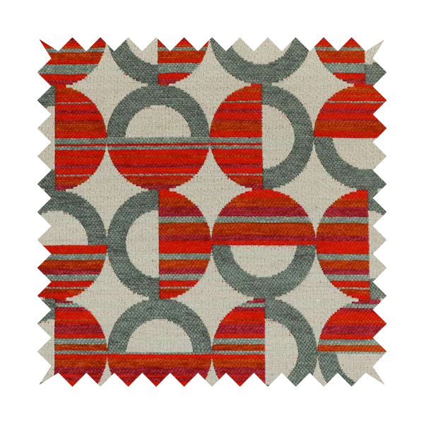 Geometric Modern Pattern In Grey Red Colour Chenille Upholstery Fabric JO-901 - Made To Measure Curtains