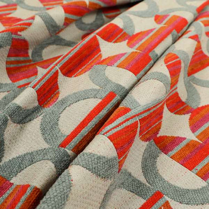 Geometric Modern Pattern In Grey Red Colour Chenille Upholstery Fabric JO-901 - Roman Blinds