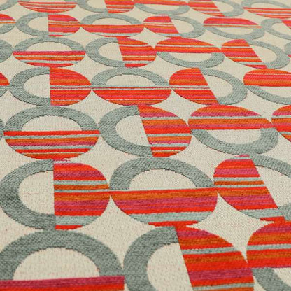 Geometric Modern Pattern In Grey Red Colour Chenille Upholstery Fabric JO-901 - Made To Measure Curtains