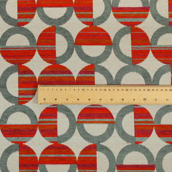 Geometric Modern Pattern In Grey Red Colour Chenille Upholstery Fabric JO-901 - Roman Blinds