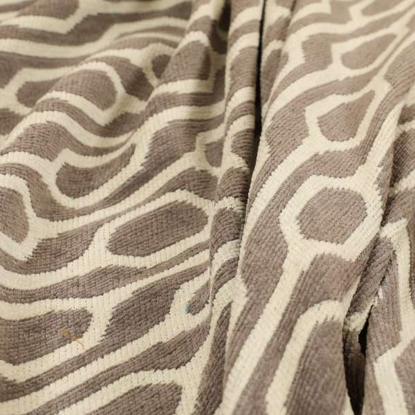 Brown Colour Eclipsed Striped Pattern Chenille Upholstery Fabric JO-903