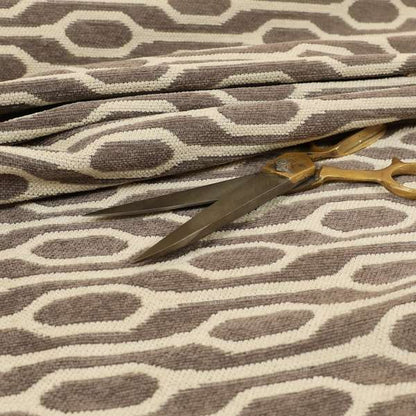 Brown Colour Eclipsed Striped Pattern Chenille Upholstery Fabric JO-903