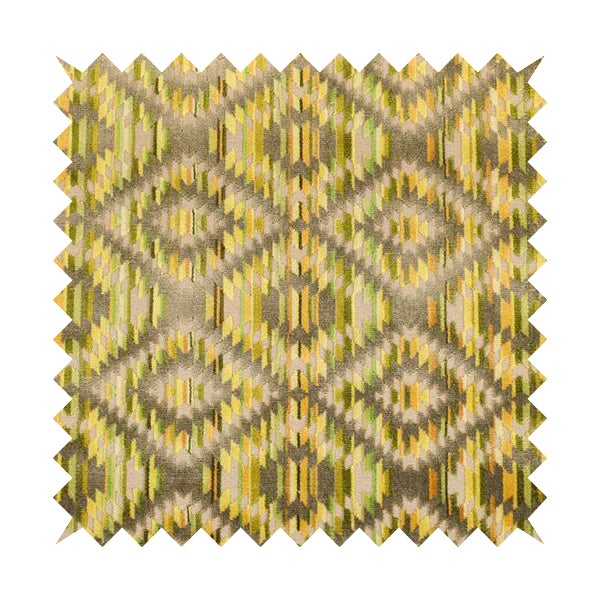 Zigg Zagg Geometric Pattern In Green Brown Colour Velvet Upholstery Fabric JO-904 - Made To Measure Curtains