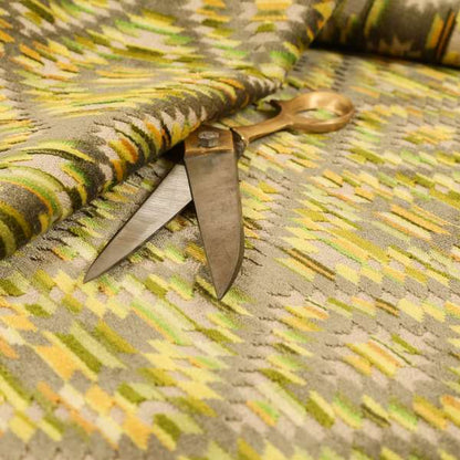 Zigg Zagg Geometric Pattern In Green Brown Colour Velvet Upholstery Fabric JO-904 - Roman Blinds