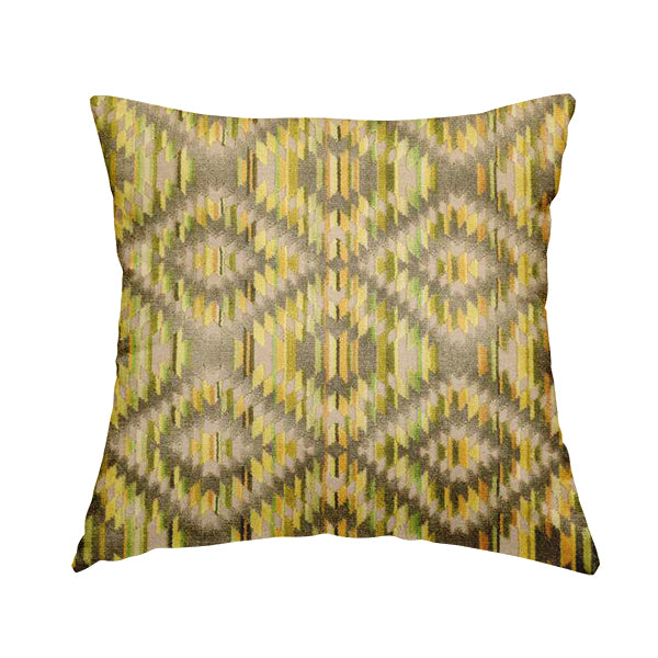 Zigg Zagg Geometric Pattern In Green Brown Colour Velvet Upholstery Fabric JO-904 - Handmade Cushions