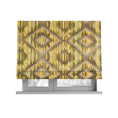 Zigg Zagg Geometric Pattern In Green Brown Colour Velvet Upholstery Fabric JO-904 - Roman Blinds