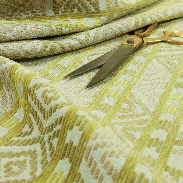 Tribal Aztec Pattern Lime Green Colour Chenille Upholstery Fabric JO-906 - Made To Measure Curtains