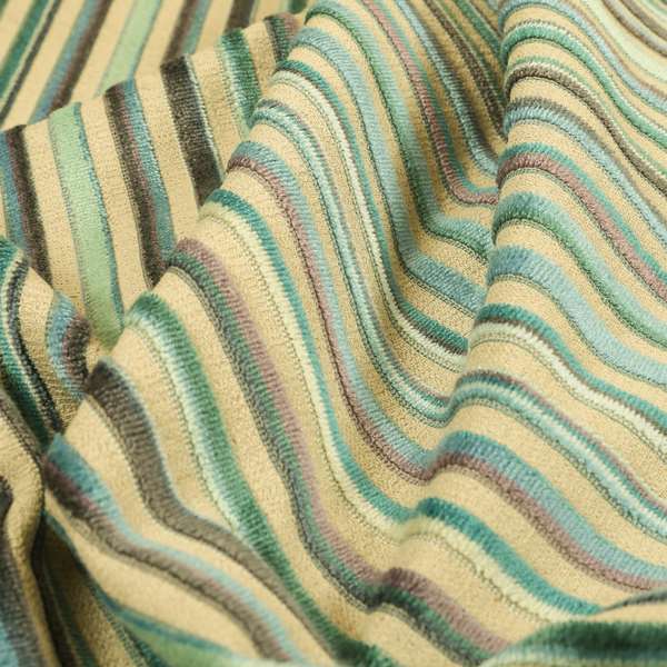 Striped Pattern In Blue Teal Colours Cut Velvet Upholstery Fabric JO-907 - Roman Blinds