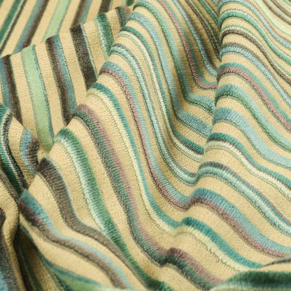 Striped Pattern In Blue Teal Colours Cut Velvet Upholstery Fabric JO-907