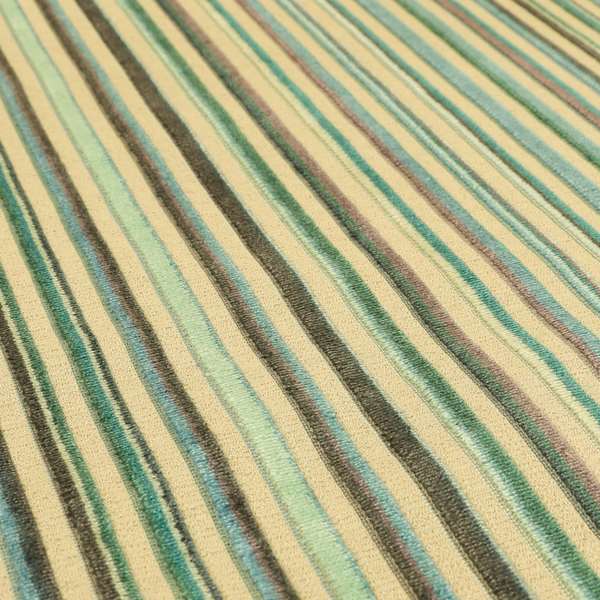 Striped Pattern In Blue Teal Colours Cut Velvet Upholstery Fabric JO-907 - Made To Measure Curtains