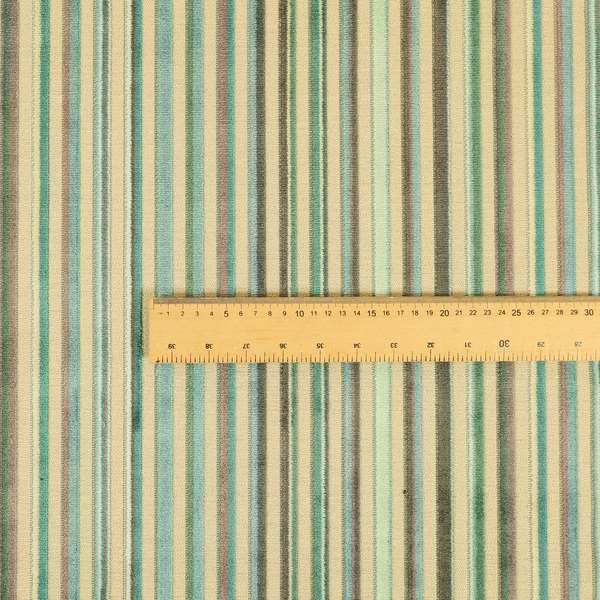 Striped Pattern In Blue Teal Colours Cut Velvet Upholstery Fabric JO-907